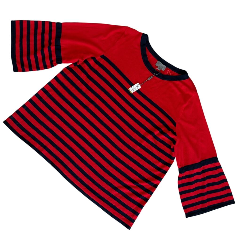 Joseph A.Nautical Soft Bell Sleeves Knit Stripe Sweater 3XL NWT Navy Sailor Boat